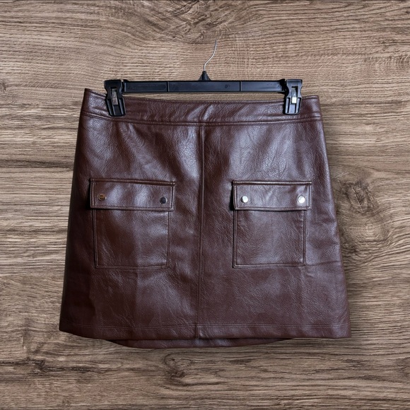 NWOT Melissa Nepton Damia faux leather mini skirt. Rare chocolate color. Large - Picture 2 of 8